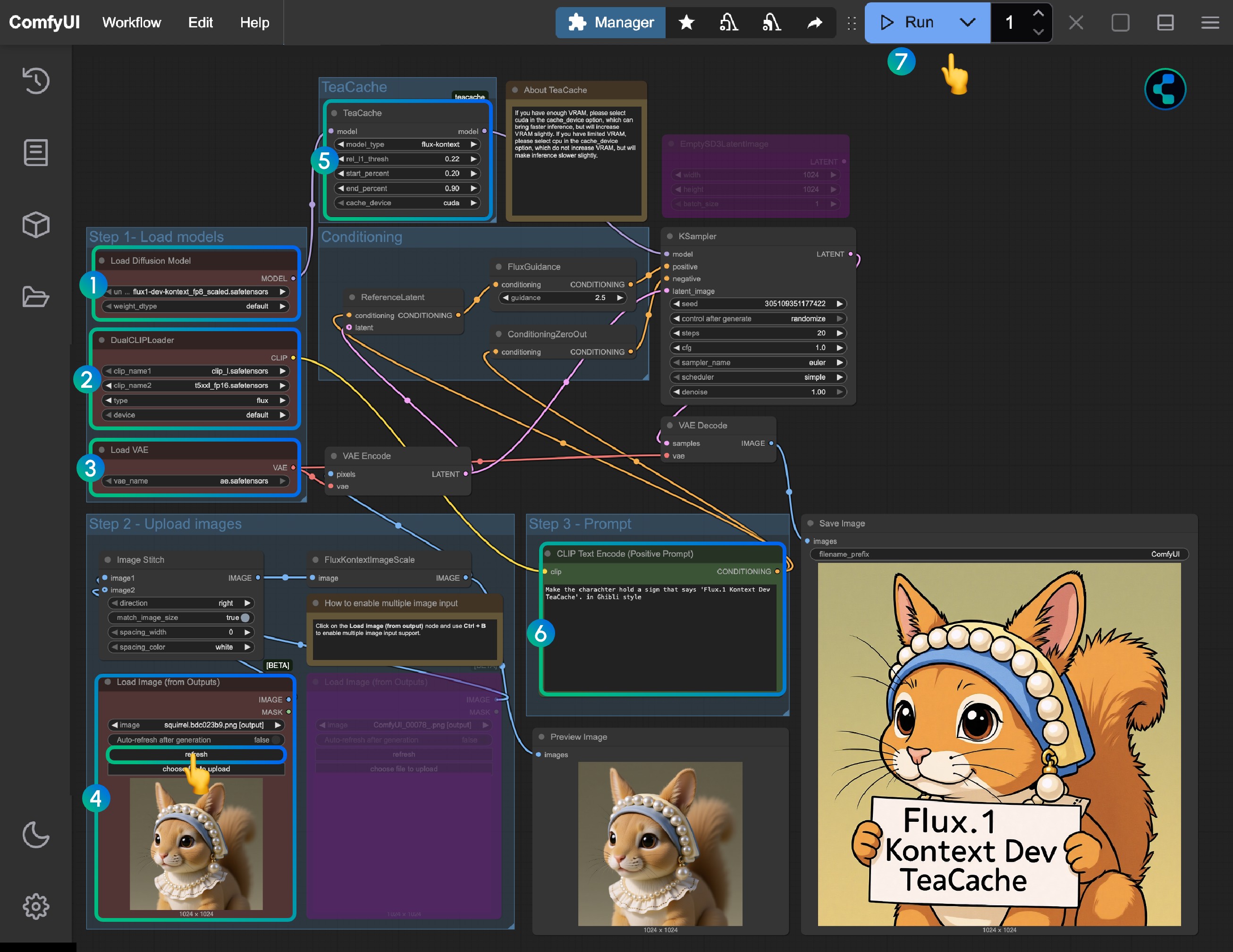 Flux.1 Kontext Dev TeaCache Accelerated Version Workflow Steps